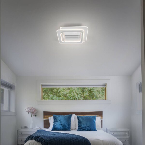 OSRAM Stropní ventilátor s LED osvětlením GRILL 55 × cm, bílý, dálkovým, stmívatelný, Bílá / opál, Obývací pokoj / jídelna, kov, Moderní
