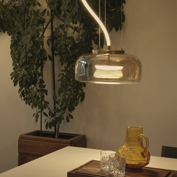 OSRAM Závěsné světlo DECOR GLOW, jantarová/zlatá, Ø 38 cm, směřující, Mosaz / zlato, Obývací pokoj / jídelna, Sklo, Moderní