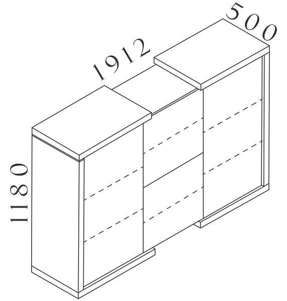 Střední skříň Lineart 191,2 x 50 x 118 cm, jilm světlý / antracit