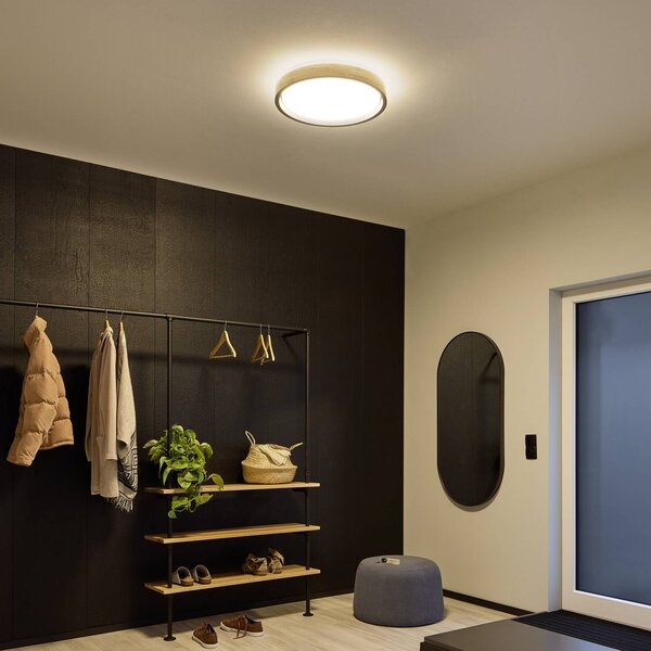 OSRAM LED stropní svítidlo ORBIS MARIANO, dřevo/černá, Ø 51 cm, stmívatelné, stmívatelný, Světlé dřevo, Obývací pokoj / jídelna, kov, Moderní