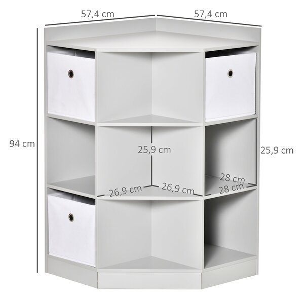 HOMCOM Dětská rohová police se 3 úložnými boxy - Dětská police na hračky pro děti ve věku 3-12 let, Šedá, 57,4 x 57,4 x 94 cm | Aosom
