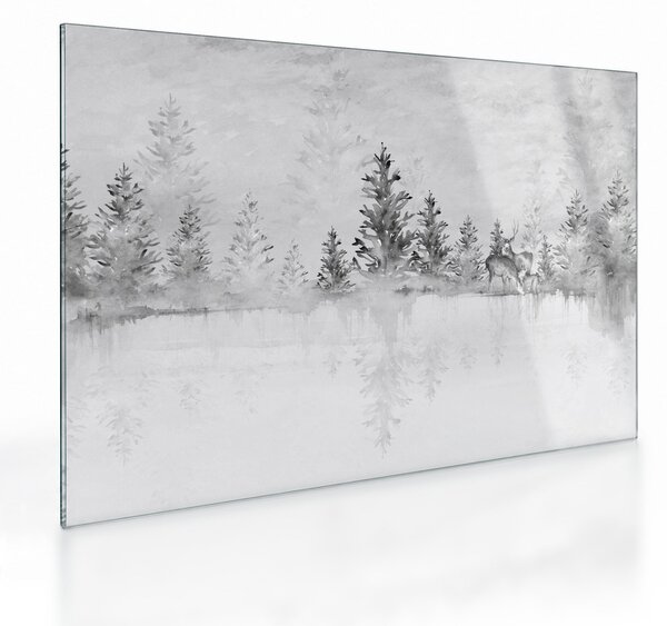 Skleněný obraz - Jeleni u jezera (70x50 cm)