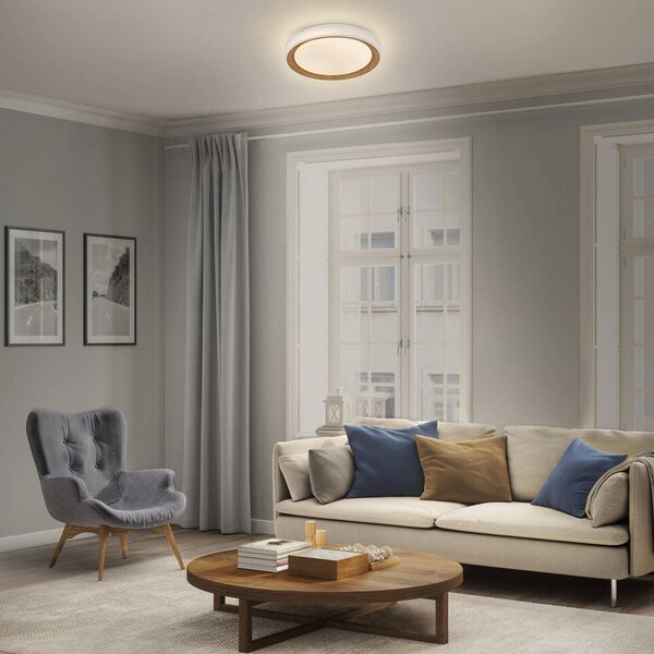 OSRAM LED stropní svítidlo ORBIS GLORIE, bílé/dřevěné, Ø 40 cm, clickdim, stmívatelný, Bílá / opál, Obývací pokoj / jídelna, kov, Moderní
