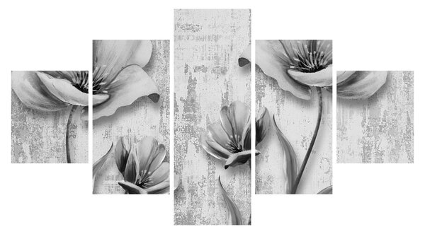 Obraz - Černobílé květiny na pozadí (125x70 cm)
