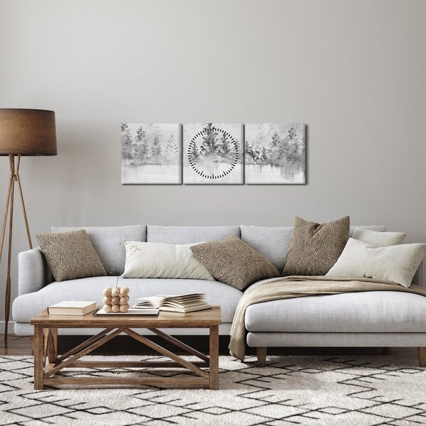 Obraz - Jeleni u jezera (s hodinami) (90x30 cm)