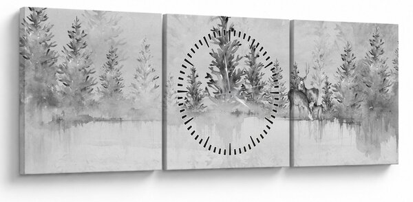 Obraz - Jeleni u jezera (s hodinami) (90x30 cm)