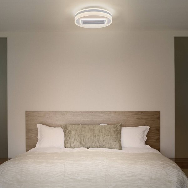 OSRAM Stropní ventilátor LED GRILL, Ø 50 cm, bílý, s dálkovým ovládáním, stmívatelný, Bílá / opál, Obývací pokoj / jídelna, kov, Moderní