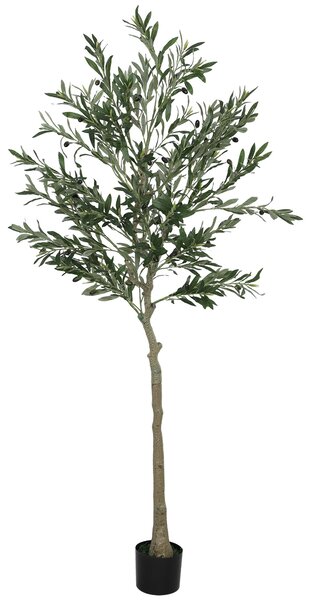 HOMCOM Umělý olivovník Velký 180 cm - Umělá rostlina, plastový olivovník v květináči, umělý strom s cementem, umělý mech pro obývací pokoj, ložnici, d