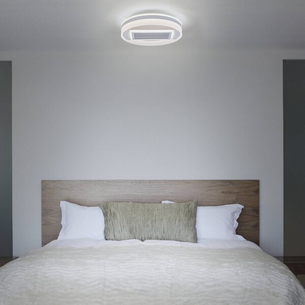 OSRAM Stropní ventilátor LED GRILL, Ø 50 cm, bílý, s dálkovým ovládáním, stmívatelný, Bílá / opál, Obývací pokoj / jídelna, kov, Moderní
