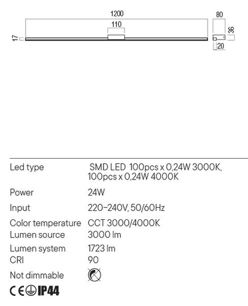 Redo LED nástěnné svítidlo ASTON nad zrcadlo, 120cm, IP44 Barva: Bílá