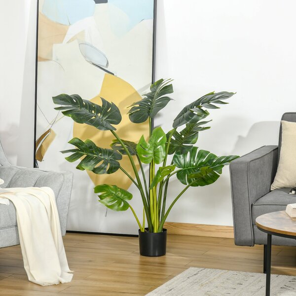 HOMCOM Umělé rostliny 110 cm Umělé Monstera rostliny v květináči Umělé stromy do interiéru Dekorativní rostlina Kancelářská rostlina Plastový květináč