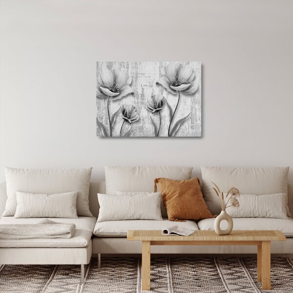 Skleněný obraz - Černobílé květiny na pozadí (70x50 cm)