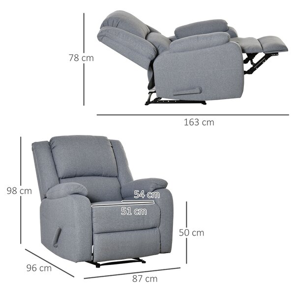 HOMCOM Ručně nastavitelná TV křesla s funkcí polohování, vzhled lnu, TV křeslo se bočním madlem, opěrkou nohou, nosnost až 150 kg, do obývacího pokoje