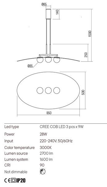 Redo Luxusní LED závěsné svítidlo CODY, š.85cm Barva: Černá