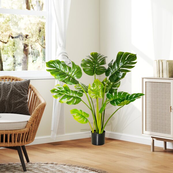 HOMCOM Umělé rostliny 110 cm Umělé Monstera rostliny v květináči Umělé stromy do interiéru Dekorativní rostlina Kancelářská rostlina Plastový květináč
