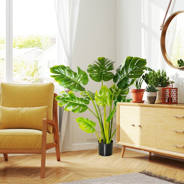HOMCOM Umělé rostliny 110 cm Umělé Monstera rostliny v květináči Umělé stromy do interiéru Dekorativní rostlina Kancelářská rostlina Plastový květináč