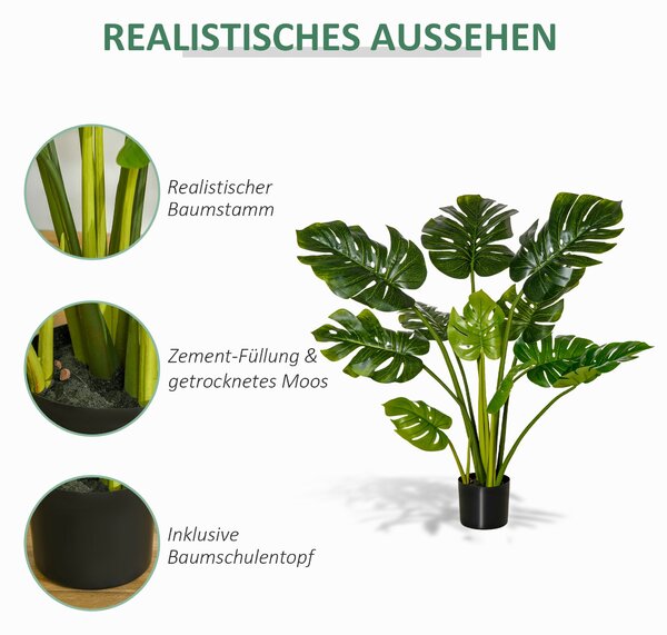 HOMCOM Umělé rostliny 110 cm Umělé Monstera rostliny v květináči Umělé stromy do interiéru Dekorativní rostlina Kancelářská rostlina Plastový květináč