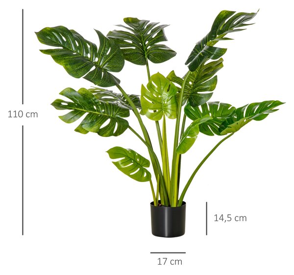 HOMCOM Umělé rostliny 110 cm Umělé Monstera rostliny v květináči Umělé stromy do interiéru Dekorativní rostlina Kancelářská rostlina Plastový květináč