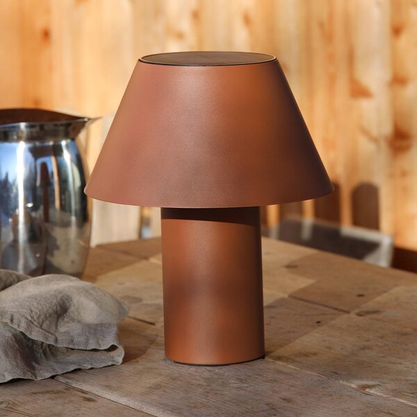 Markslöjd LED solární stolní lampa Vivo, hnědá, IP44, výška 30 cm, stmívatelné., stmívatelný, Hnědá / rez, kov, Skandinávský
