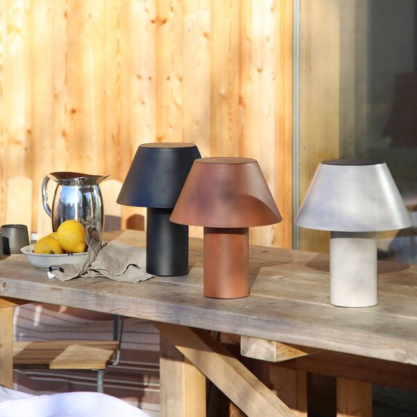 Markslöjd LED solární stolní lampa Vivo, šedá, IP44, výška 30 cm, stmívatelné., stmívatelný, Hliník / šedá / zinek, kov, Skandinávský