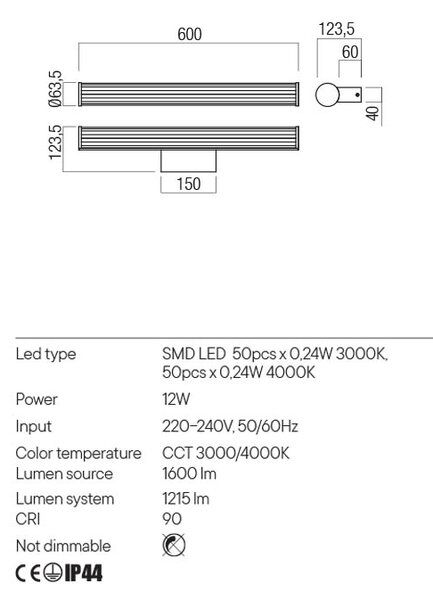 Redo LED nástěnné svítidlo DIZZY nad zrcadlo, 60cm, IP44 Barva: Chrom
