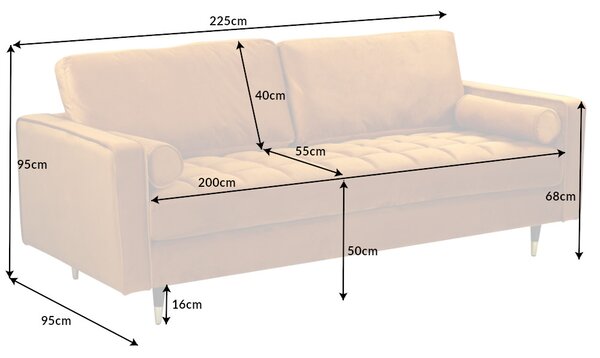 Designová sedačka Adan 225 cm hořčicově-žlutý samet
