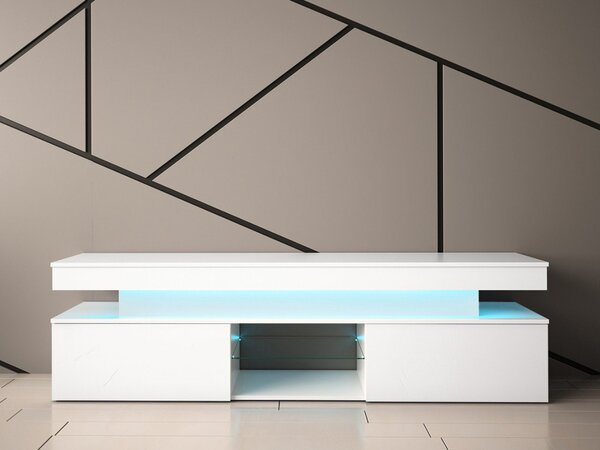 TV stolek/skříňka s LED osvětlením Lestirola 2D 190, Barva:: bíla / bíly lesk 5903211283888