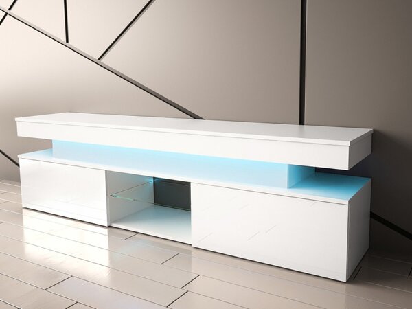 TV stolek/skříňka s LED osvětlením Lestirola 2D 190, Barva:: bíla / bíly lesk 5903211283888