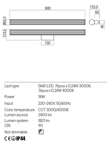 Redo LED nástěnné svítidlo DIZZY nad zrcadlo, 90cm, IP44 Barva: Bílá