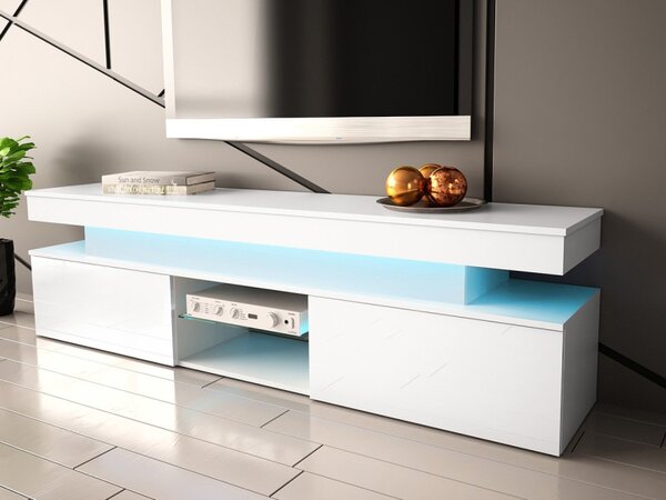 TV stolek/skříňka s LED osvětlením Lestirola 2D 190, Barva:: bíla / bíly lesk 5903211283888