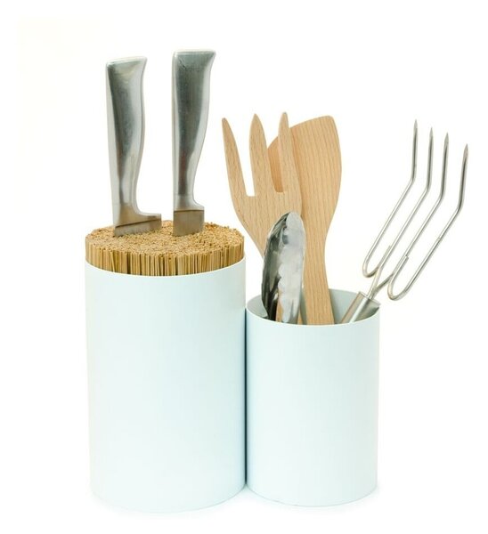 Bílý blok na nože a kuchyňské náčiní z bambusového dřeva Wireworks Knife&Spoon