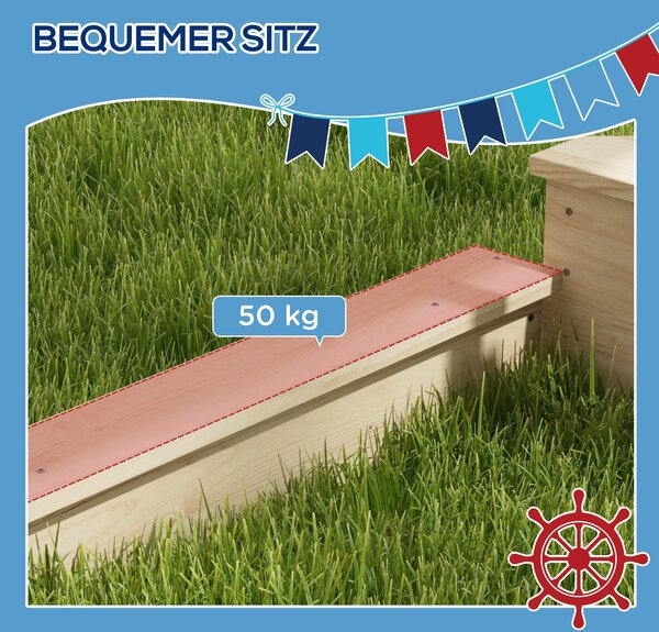 Velké pískoviště Outsunny s krytem v designu lodi – dřevěný hrací domek s kuchyňkou pro děti 3-7 let, rozměry 180 x 103 x 144,5 cm | Aosom