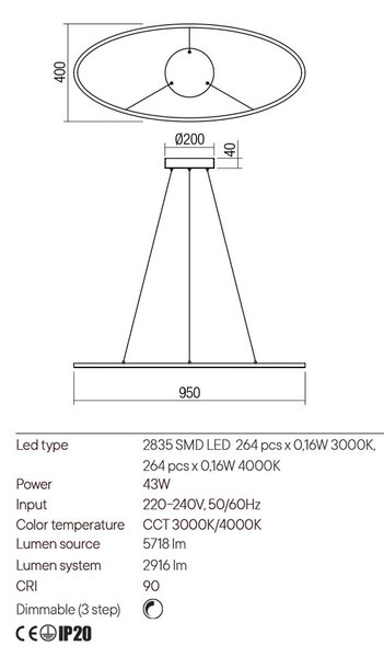 Redo Závěsné LED oválné svítidlo LEO, ø95cm Barva: Černá