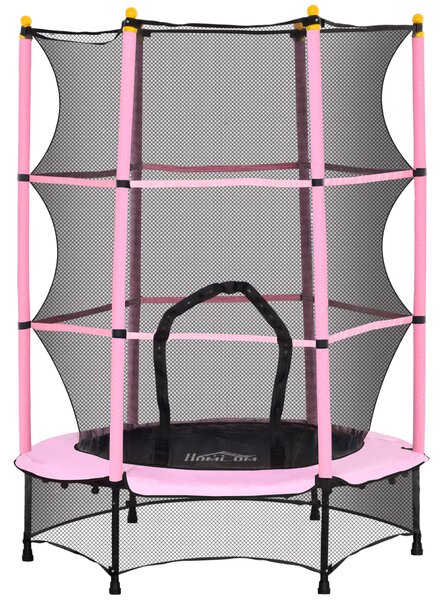 HOMCOM Dětská trampolína Ø140 cm, Trampolína s ochrannou sítí, Kryt okraje, Zahradní trampolína pro děti 3-10 let, Do 50 kg, Růžová | Aosom