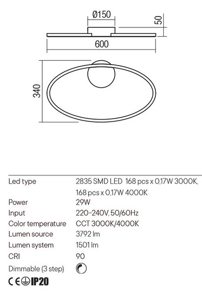 Redo Stropní LED ovální svítidlo LEO, ø60cm Barva: Černá