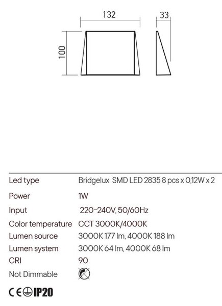 Redo LED nástěnné svítidlo STEALTH, 1W, v.10cm Barva: Černá