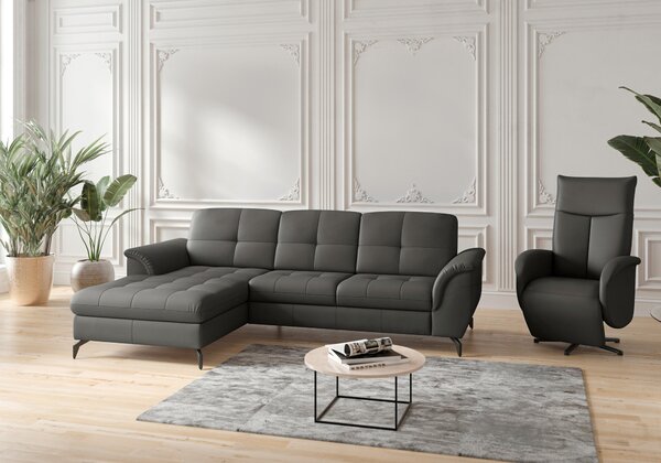 ROHOVÁ SEDAČKA, textil, kůže, antracitová Sit & More - Sedací soupravy, Online Only