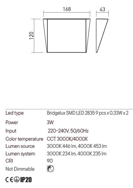 Redo LED nástěnné svítidlo STEALTH, 3W, v.12cm Barva: Černá