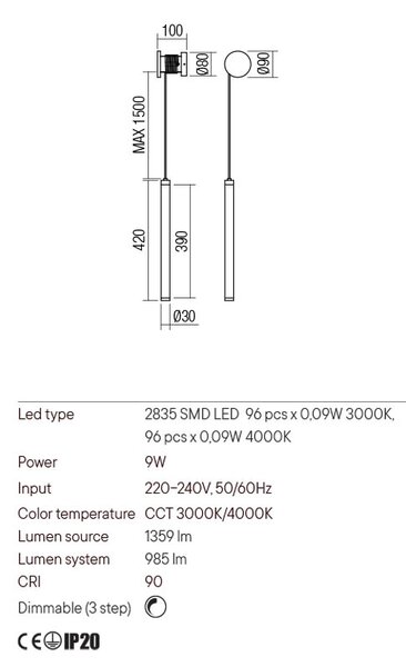 Redo Designové nástěnné LED svítidlo SWING, v.39cm, opálové Barva: Černá