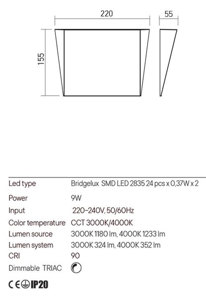 Redo LED nástěnné svítidlo STEALTH, 9W, v.15,5cm Barva: Černá