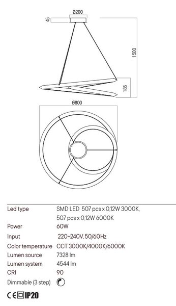Redo Závěsné LED svítidlo STORM, ø80cm, CCT Barva: Černá