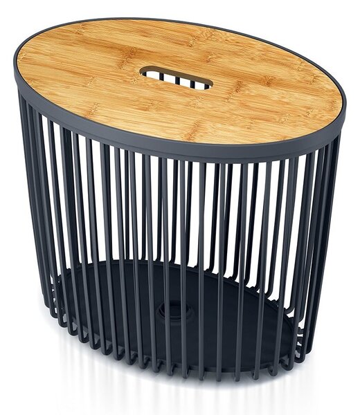 Univerzální oválný koš s bambusovým víkem, 30 l, přírodní dřevo / antracit