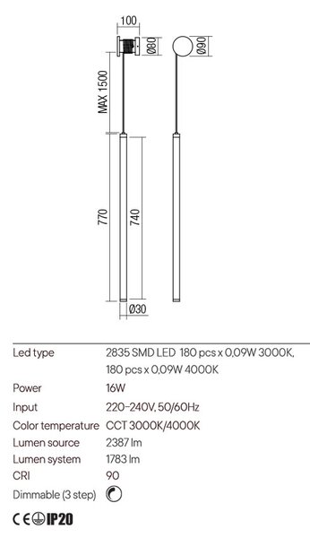 Redo Designové nástěnné LED svítidlo SWING, v.74cm, opálové Barva: Bílá