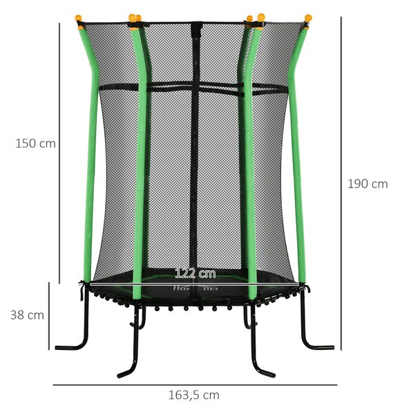 HOMCOM Dětská trampolína Ø163,5 cm, vnitřní trampolína se ochrannou sítí a okrajem, skákací guma, pro děti do 50 kg, od 3 do 10 let Zelená | Aosom