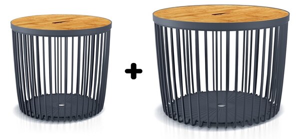 Set 2 univerzálních košů s bambusovým víkem, 50 + 100 l, přírodní dřevo / antracit