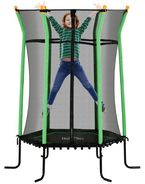 HOMCOM Dětská trampolína Ø163,5 cm, vnitřní trampolína se ochrannou sítí a okrajem, skákací guma, pro děti do 50 kg, od 3 do 10 let Zelená | Aosom