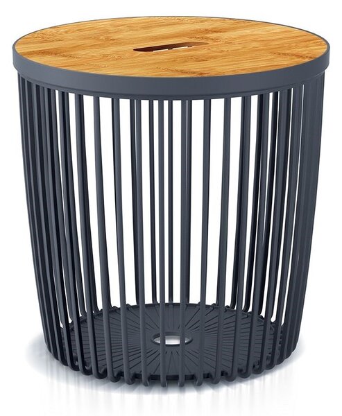 Univerzální koš s bambusovým víkem, 50 l, přírodní dřevo / antracit