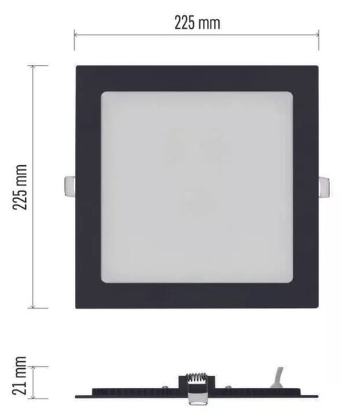 EMOS Černý vestavný LED panel hranatý 225 x 225mm 18W CCT Premium ZD2343