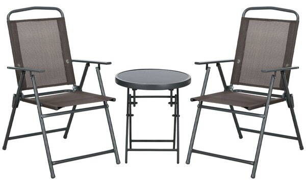 Outsunny 3dílná kovová bistro souprava odolná vůči povětrnostním vlivům se skládacím skleněným stolem, zahradní židle, venkovní nábytek na balkon | Ao