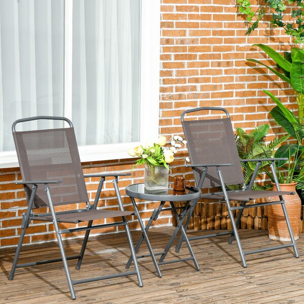 Outsunny 3dílná kovová bistro souprava odolná vůči povětrnostním vlivům se skládacím skleněným stolem, zahradní židle, venkovní nábytek na balkon | Ao